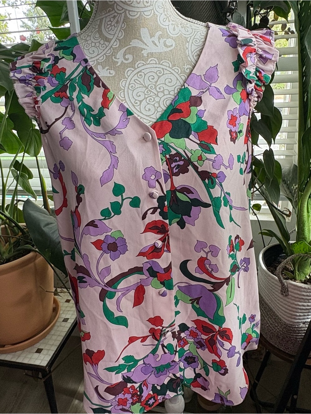 Vintage Y2K kate spade Pink Fleur Nouveau Blouse with Ruffle Sleeves